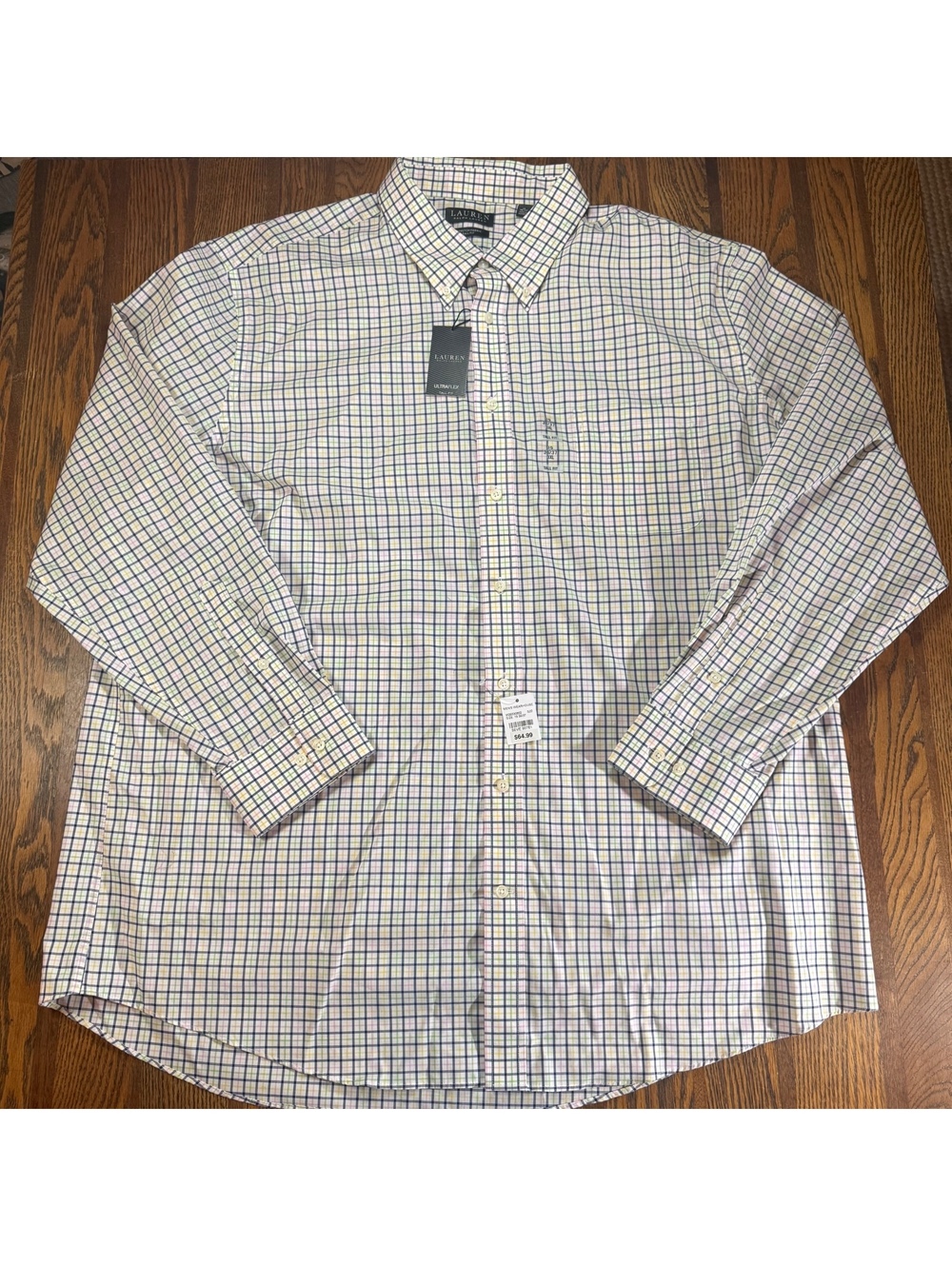 NWT Lauren Ralph Lauren Men's Plaid Dress Shirt Button Down White Blue Green 19